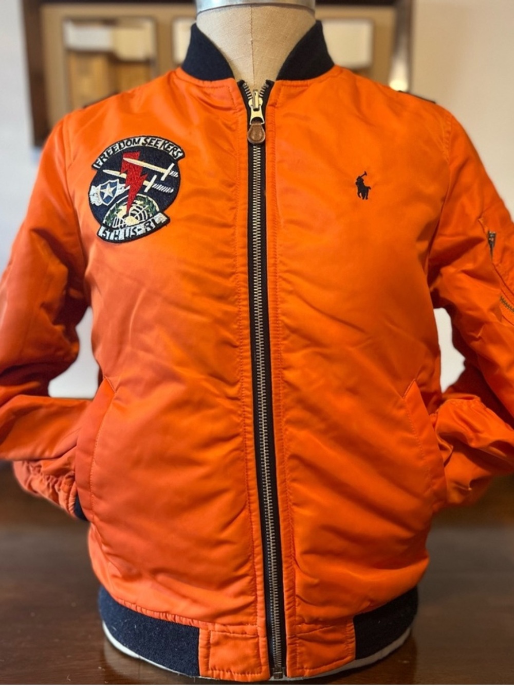 POLO Ralph Lauren Kids Navy Blue/Orange Reversible Military Bomber Flight Jacket - Picture 2 of 4